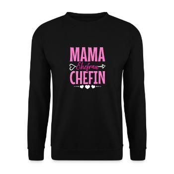Mama Ehefrau Chefin - Zum Muttertag - Unisex Pullover - Schwarz - Vorne - Alina (178cm) & Michal (187cm)