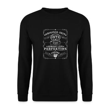 50 Jahre: Baujahr Dezember 1973, Whisky, Gin, Rum - Unisex Pullover - Schwarz - Vorne - Alina (178cm) & Michal (187cm)