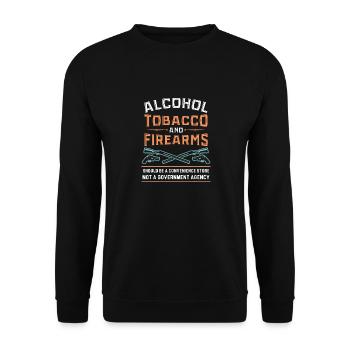 Alkohol Tabak und Schusswaffen I Waffenbesitzer - Unisex Pullover - Schwarz - Vorne - Alina (178cm) & Michal (187cm)