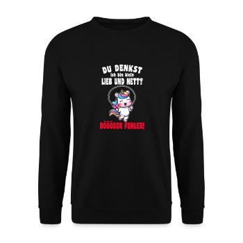 Du Denkst Ich Bin Klein Lieb Und Nett Einhorn - Unisex Pullover - Schwarz - Vorne - Alina (178cm) & Michal (187cm)