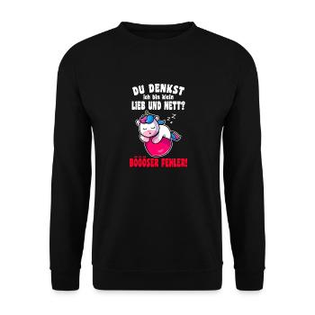 Du Denkst Ich Bin Klein Lieb Und Nett Einhorn - Unisex Pullover - Schwarz - Vorne - Alina (178cm) & Michal (187cm)