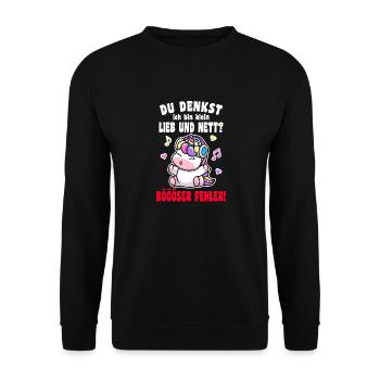 Du Denkst Ich Bin Klein Lieb Und Nett Einhorn - Unisex Pullover - Schwarz - Vorne - Alina (178cm) & Michal (187cm)