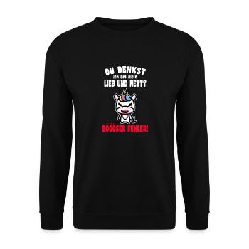 Du Denkst Ich Bin Klein Lieb Und Nett Einhorn - Unisex Pullover - Schwarz - Vorne - Alina (178cm) & Michal (187cm)