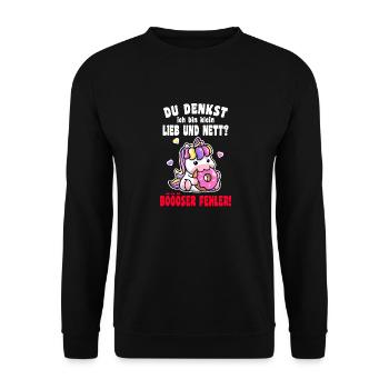 Du Denkst Ich Bin Klein Lieb Und Nett Einhorn - Unisex Pullover - Schwarz - Vorne - Alina (178cm) & Michal (187cm)