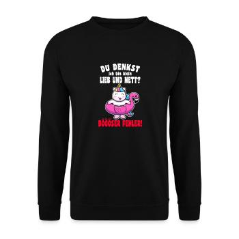 Du Denkst Ich Bin Klein Lieb Und Nett Einhorn - Unisex Pullover - Schwarz - Vorne - Alina (178cm) & Michal (187cm)