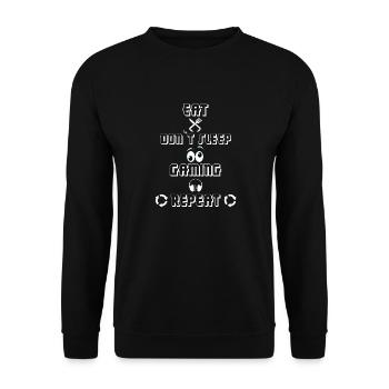 GAMING DESIGN EAT DON`T SLEEP GAMING REPEAT GAMER - Unisex Pullover - Schwarz - Vorne - Alina (178cm) & Michal (187cm)