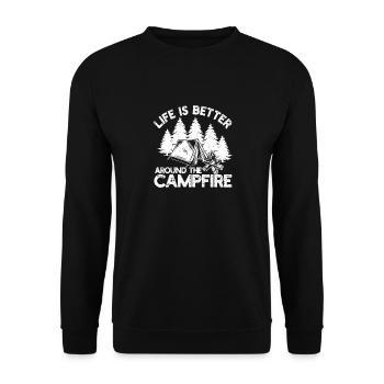 Das Leben ist besser am Lagerfeuer Lustig Camping - Unisex Pullover - Schwarz - Vorne - Alina (178cm) & Michal (187cm)