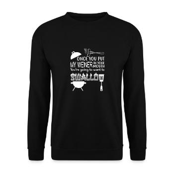 Hot Dog Lustige Wurst Weiner Ideen für Herren - Unisex Pullover - Schwarz - Vorne - Alina (178cm) & Michal (187cm)