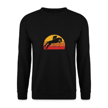 Reitbekleidung, Retro Damen Reiten - Unisex Pullover - Schwarz - Vorne - Alina (178cm) & Michal (187cm)