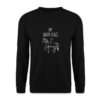 My Happy Place Pferdeliebhaber Geschenke Pferd Rücken - Unisex Pullover - Schwarz - Vorne - Alina (178cm) & Michal (187cm)