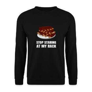 Hör auf, auf meinen Rack Grill Master BBQ zu starren - Unisex Pullover - Schwarz - Vorne - Alina (178cm) & Michal (187cm)