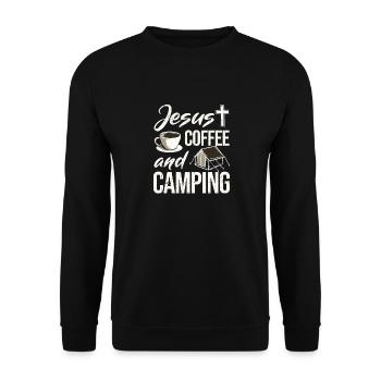 Jesus Kaffee und Camping Liebhaber Christian - Unisex Pullover - Schwarz - Vorne - Alina (178cm) & Michal (187cm)
