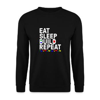 Lustiges Essen Schlafen Bauen Geschenk Coole Blöcke Gebäude - Unisex Pullover - Schwarz - Vorne - Alina (178cm) & Michal (187cm)