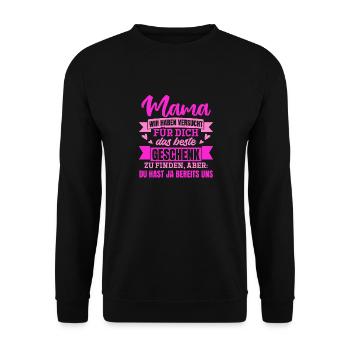 Lustiger Muttertag Spruch hast ja bereits uns - Unisex Pullover - Schwarz - Vorne - Alina (178cm) & Michal (187cm)