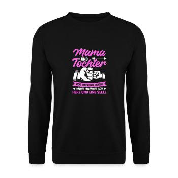 tolles Muttertag Spruch - ein Herz und eine Seele. - Unisex Pullover - Schwarz - Vorne - Alina (178cm) & Michal (187cm)