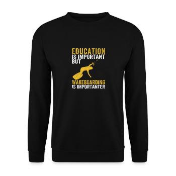 Bildung ist wichtig, aber Wakeboarden ist wichtig - Unisex Pullover - Schwarz - Vorne - Alina (178cm) & Michal (187cm)