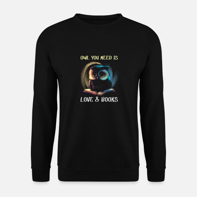 Eule auf dem Buch - Unisex Pullover - Schwarz