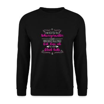 Schwiegermutter Mama Heldin Ehefrau Spruch Mutter - Unisex Pullover - Schwarz - Vorne - Alina (178cm) & Michal (187cm)