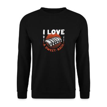 I Love A Sweet Rack BBQ Ribs Funny Barbecue Grill - Unisex Sweatshirt - black - Front - Alina (178cm) & Michal (187cm)