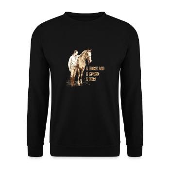 Ein Pferdevater, eine Legende, ein Held, ein Pferdeliebhaber - Unisex Pullover - Schwarz - Vorne - Alina (178cm) & Michal (187cm)