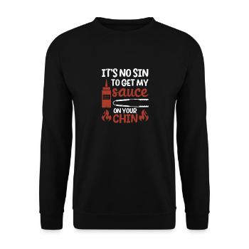 Es ist keine Sünde, meine Soße auf dein Kinn - Unisex Pullover - Schwarz - Vorne - Alina (178cm) & Michal (187cm)