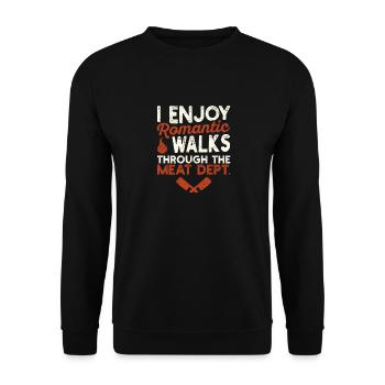 Ich genieße romantische Spaziergänge Lustige BBQ - Unisex Pullover - Schwarz - Vorne - Alina (178cm) & Michal (187cm)
