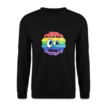 Wer ist der Mann in der Beziehung, Lesbian, CSD - Unisex Pullover - Schwarz - Vorne - Alina (178cm) & Michal (187cm)