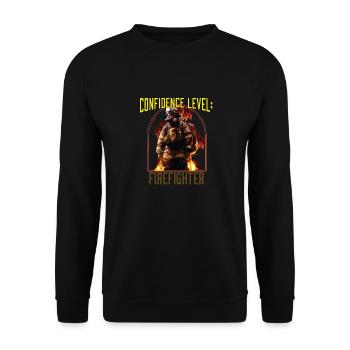 Confidence Level: Firefighter Best Fireman Ever - Unisex Pullover - Schwarz - Vorne - Alina (178cm) & Michal (187cm)