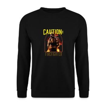 Caution Firefighter Fire Rescue Fireman - Unisex Pullover - Schwarz - Vorne - Alina (178cm) & Michal (187cm)