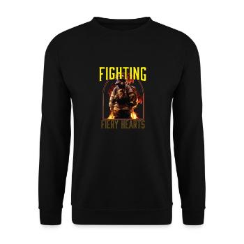 Fighting Fiery Hearts Fire Rescue Firefighting - Unisex Sweatshirt - black - Front - Alina (178cm) & Michal (187cm)