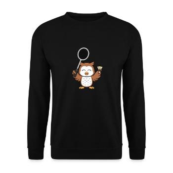 Owl Playing Badminton Hobby Sports Badminton - Unisex Sweatshirt - black - Front - Alina (178cm) & Michal (187cm)