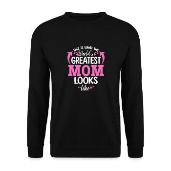 So sieht die beste Mama der Welt aus - Muttertag - Unisex Pullover - Schwarz - Vorne - Alina (178cm) & Michal (187cm)