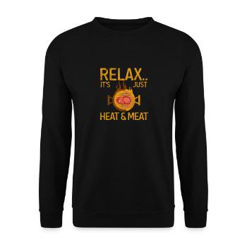 Relax It's Just Heat And Meat Funny BBQ Smoker - Unisex Pullover - Schwarz - Vorne - Alina (178cm) & Michal (187cm)