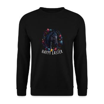 Reiten mit süßes Pferd Happy Easter Pferd - Unisex Pullover - Schwarz - Vorne - Alina (178cm) & Michal (187cm)