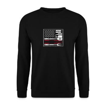 Amerikanische Flagge Grillen USA Patriotisch BBQ - Unisex Pullover - Schwarz - Vorne - Alina (178cm) & Michal (187cm)