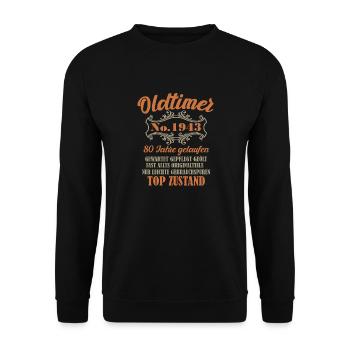 80 Geburtstag Oldtimer 1943 - Unisex Pullover - Schwarz - Vorne - Alina (178cm) & Michal (187cm)