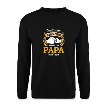 Großartige Männer werden zum Papa befördert Vater - Unisex Pullover - Schwarz - Vorne - Alina (178cm) & Michal (187cm)