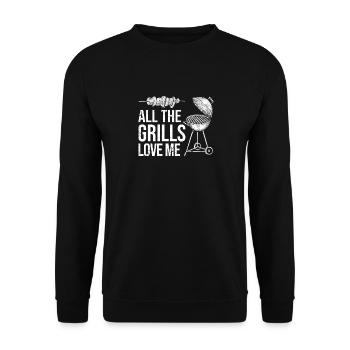 Alle Grills lieben mich lustig Grillen Liebhaber - Unisex Pullover - Schwarz - Vorne - Alina (178cm) & Michal (187cm)