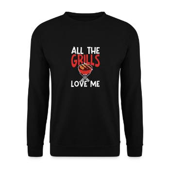 Alle Grills lieben mich lustig Grillen Liebhaber - Unisex Pullover - Schwarz - Vorne - Alina (178cm) & Michal (187cm)