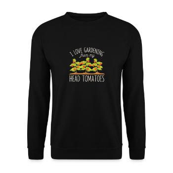 Ich liebe Gartenarbeit aus meinem Kopf Tomaten - Unisex Pullover - Schwarz - Vorne - Alina (178cm) & Michal (187cm)