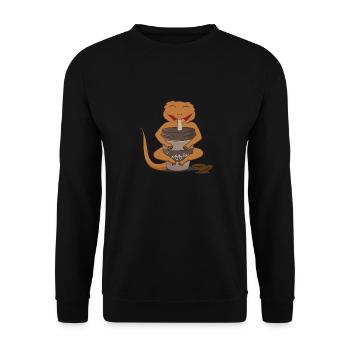 Süßer Haubengecko, Kaffee, Montag, müdes Büro - Unisex Pullover - Schwarz - Vorne - Alina (178cm) & Michal (187cm)