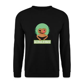 Gecklicious Süße Echsengecko Wildtiere - Unisex Pullover - Schwarz - Vorne - Alina (178cm) & Michal (187cm)