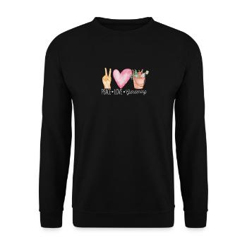 Frieden Liebe Gartenarbeit Lustige Blumen Garten - Unisex Pullover - Schwarz - Vorne - Alina (178cm) & Michal (187cm)