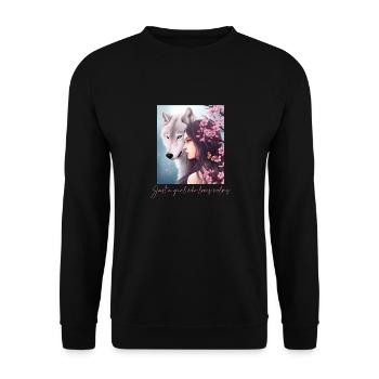Juste une fille qui aime les loups Loup Fleur de cerisier - Sweat-shirt Unisexe - noir - Devant - Alina (178cm) & Michal (187cm)