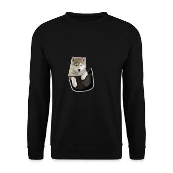 Cute Grey Wolf in Pocket Funny Wolves Graphic - Unisex Sweatshirt - black - Front - Alina (178cm) & Michal (187cm)