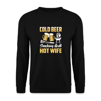 Cold Beer Smoking Grill Hot Wife Smoker BBQ Grilli - Unisex Pullover - Schwarz - Vorne - Alina (178cm) & Michal (187cm)