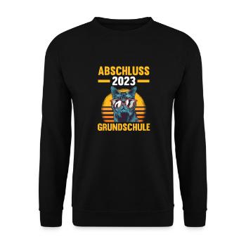 Schulabschluss 2023 Katze Grundschule - Unisex Pullover - Schwarz - Vorne - Alina (178cm) & Michal (187cm)