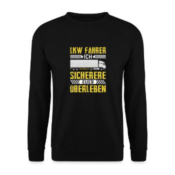 Lkw fahrer Ich sichere euer Überleben Brummi Vater - Unisex Pullover - Schwarz - Vorne - Alina (178cm) & Michal (187cm)