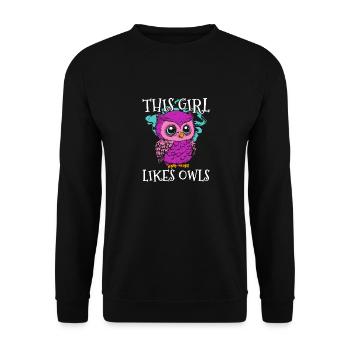 Mädchen mag Eulen Natur Tiere Wildtiere Vögel - Unisex Pullover - Schwarz - Vorne - Alina (178cm) & Michal (187cm)