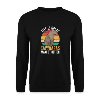 Capybara Nagetier - Unisex Pullover - Schwarz - Vorne - Alina (178cm) & Michal (187cm)